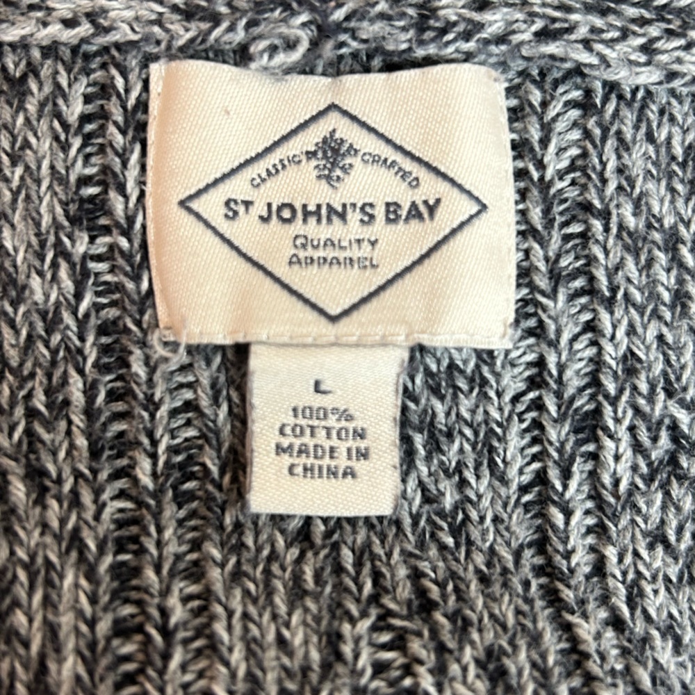 St Johns Bay Sweater Cardigan Open Front Size L Gray Cable Knit Pockets - Picture 9 of 14